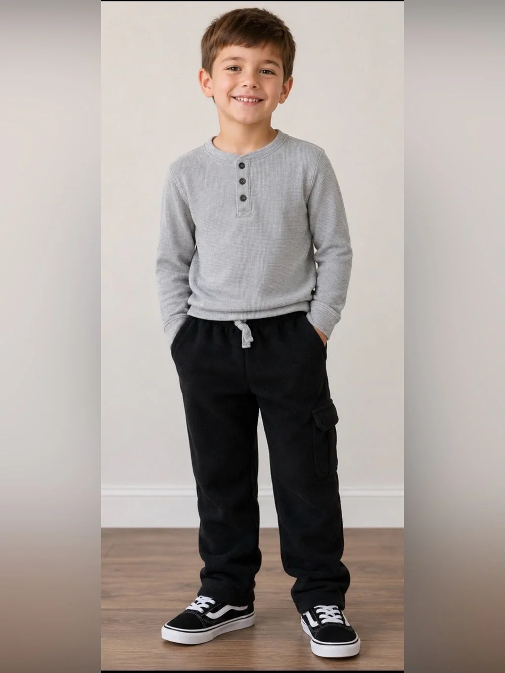 Carter’s Boys Black Fleece Cargo Pants Size 7 | Warm Pull-On Joggers